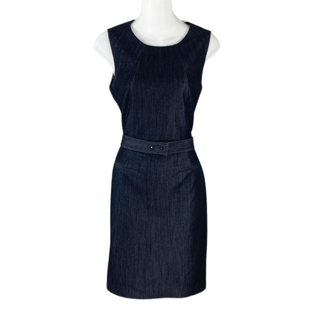 Calvin Klein black denim stretch belted sleeveless sheath dress AG3